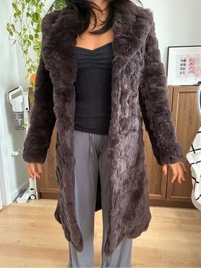 Jill Stuart Dark Brown Genuine Fur Long Coat
